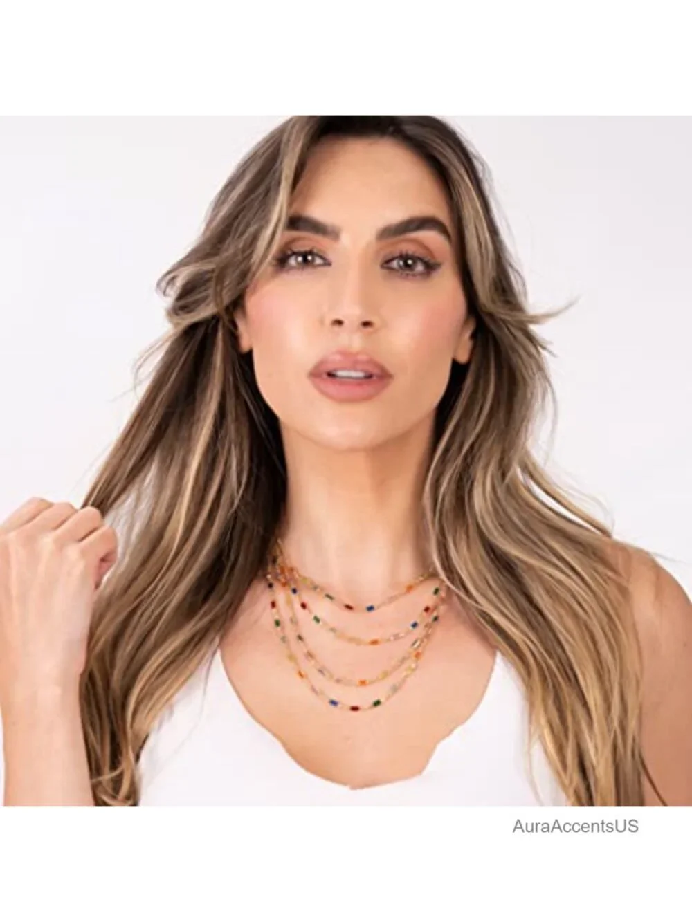 18K Gold Plated Multi Stone Crystal Baguette Necklace Women Pendant